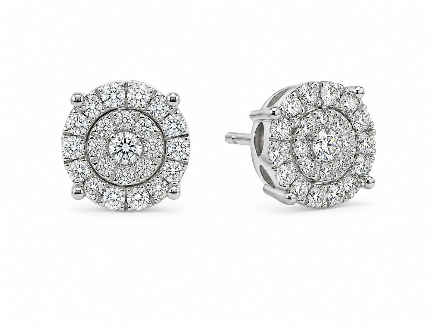 10K White Gold Natural Diamond Halo Stud Earrings | 2.00 CT Diamond Earrings