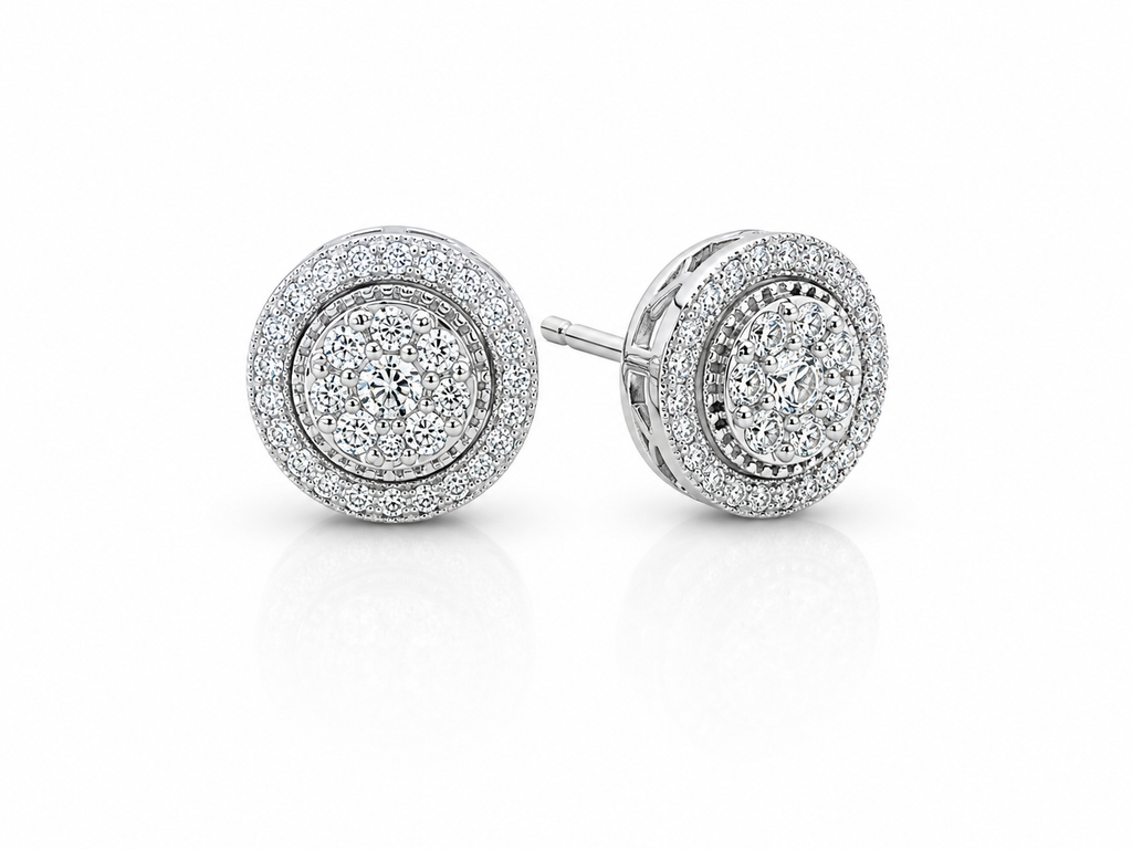 10K White Gold Natural Diamond Halo Stud Earrings | 0.37 CT Diamond Earrings