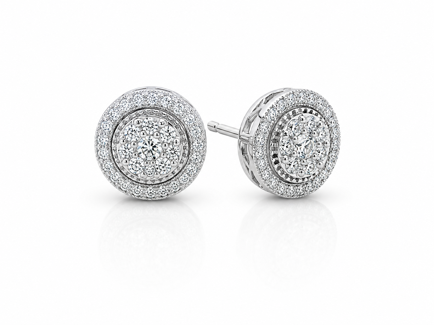 10K White Gold Natural Diamond Halo Stud Earrings | 0.37 CT Diamond Earrings