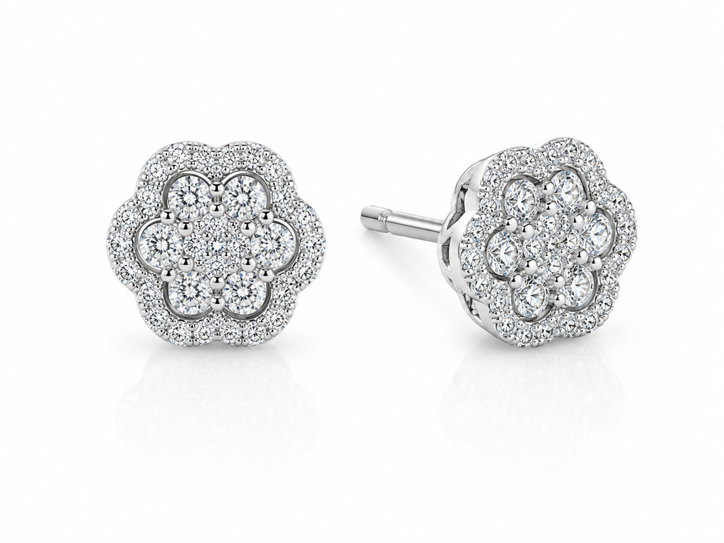 10K Yellow & White Gold Natural Diamond Floral Stud Earrings | 0.66 CT Diamond Earrings