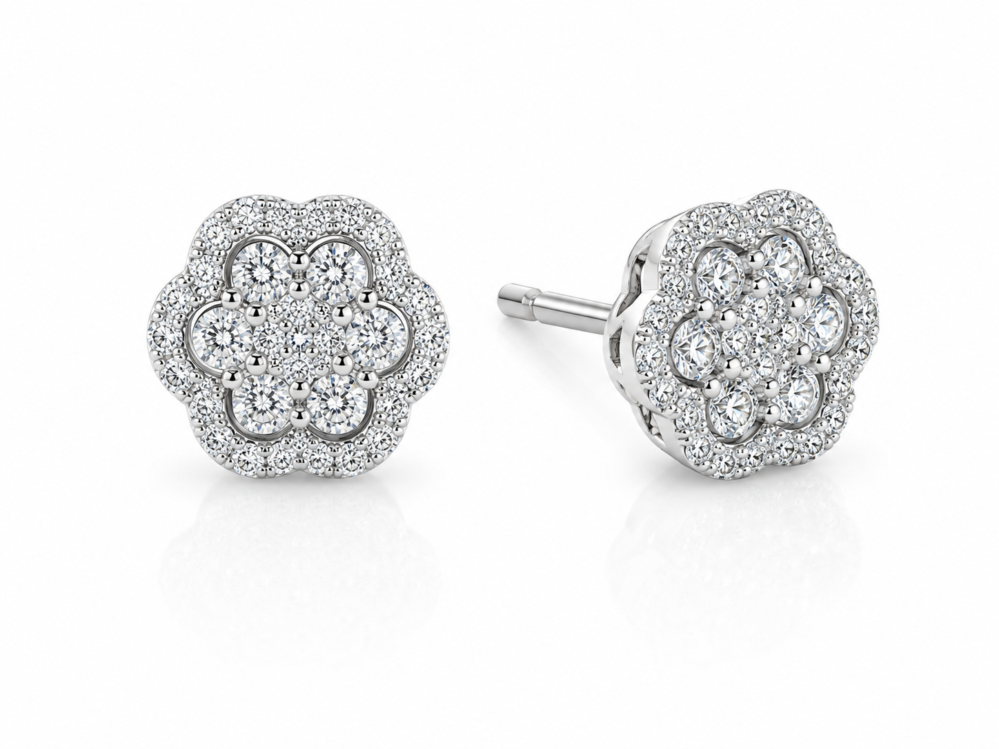 10K Yellow & White Gold Natural Diamond Floral Stud Earrings | 0.66 CT Diamond Earrings