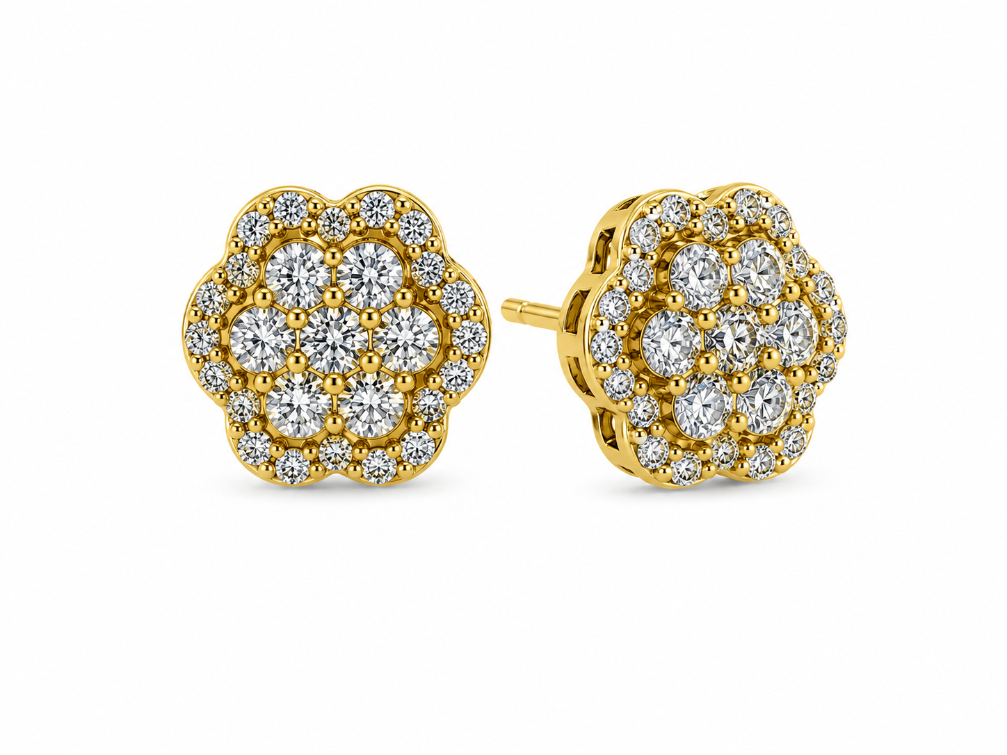 10K Yellow & White Gold Natural Diamond Floral Stud Earrings | 0.66 CT Diamond Earrings