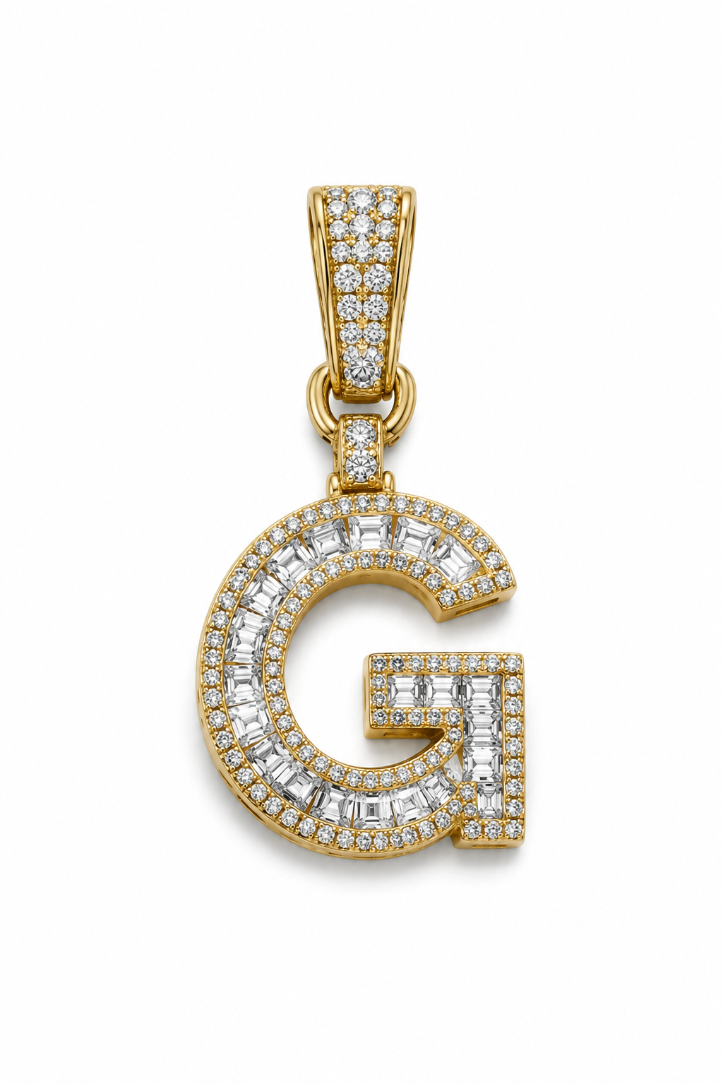 10K Yellow Gold Natural Diamond Initial “G” Pendant | 2.75 CT Diamond Letter Pendant