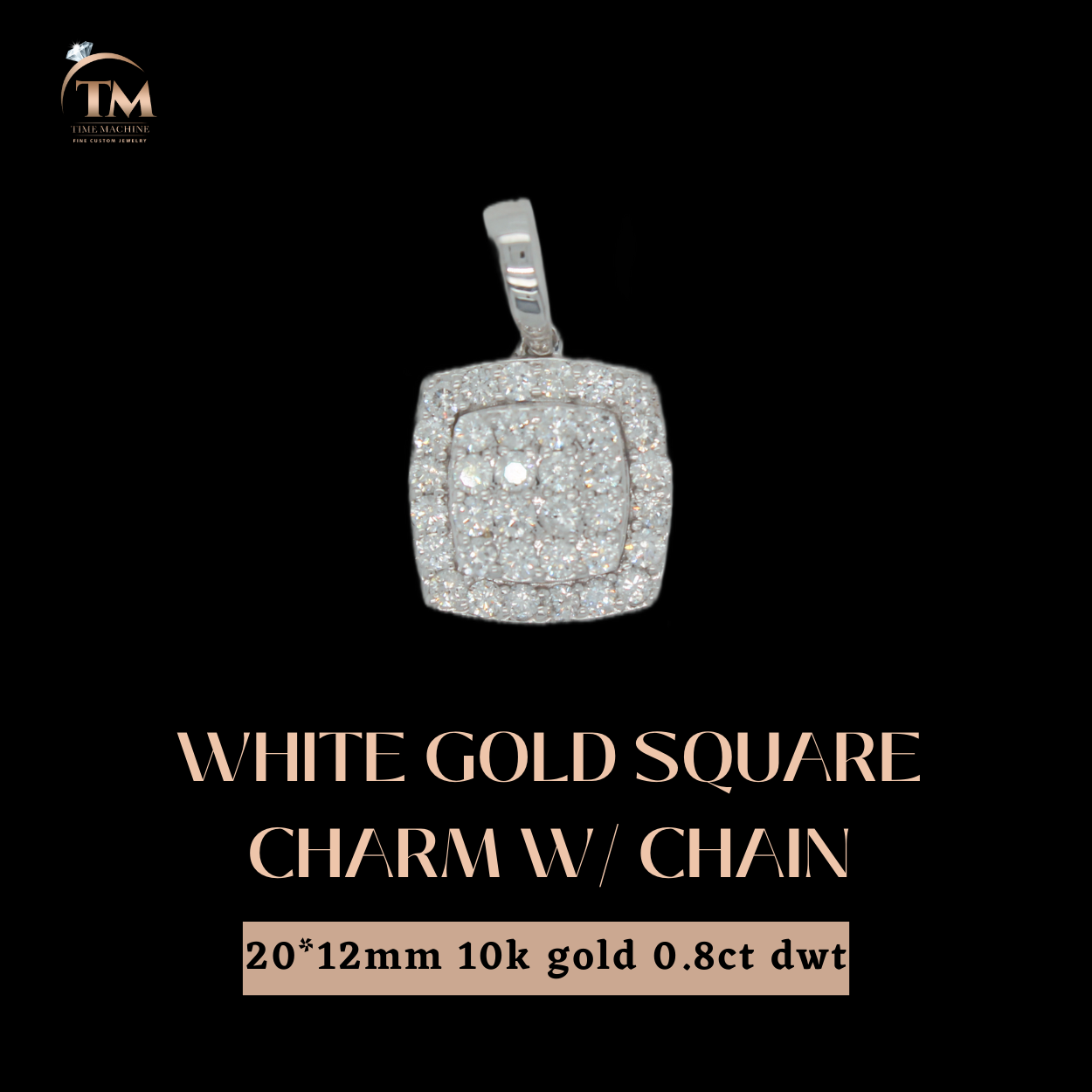White Gold Square Charm w/ Chain